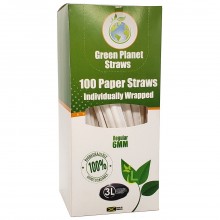 GREEN PLANET PAPER STRAWS REG 100x6mm