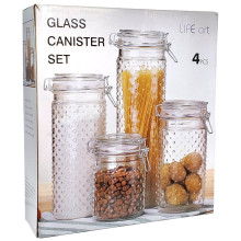 LIFE ART GLASS CANISTER SET 4pc